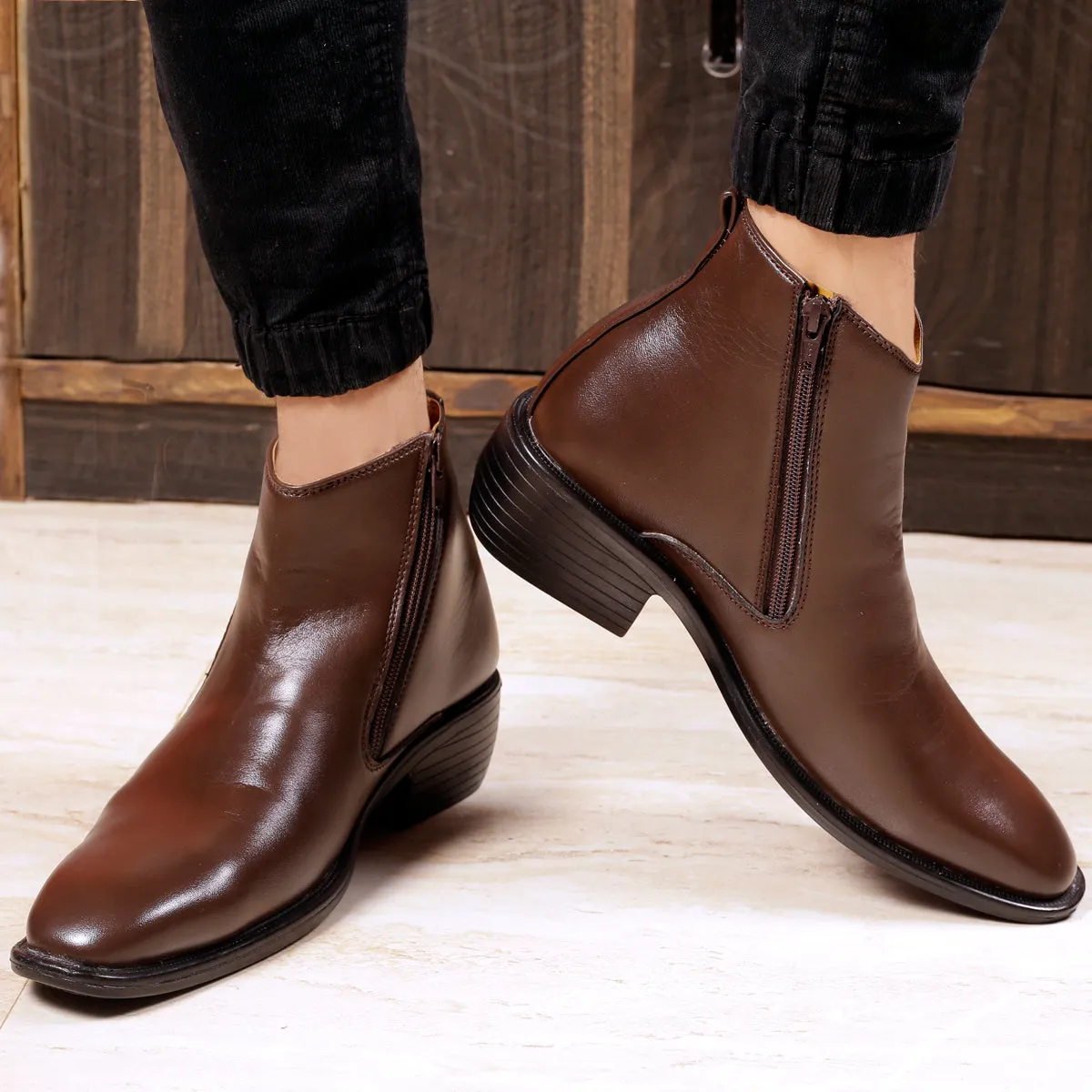 Men's Office Wear Formal Height Increasing Zipper Slip-on Ankle Boots