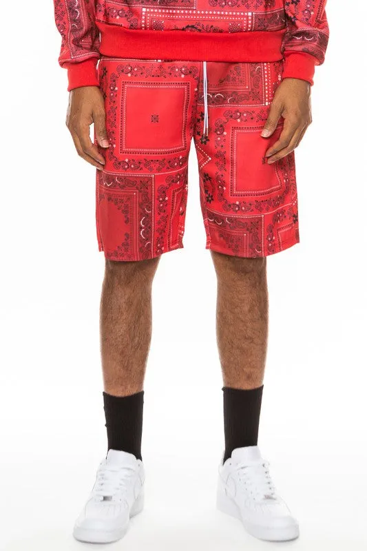 Men's Red Paisley Bandana Print Shorts