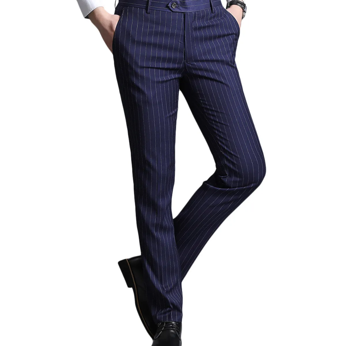 Men's Stripe Casual Slim Fit Pants Dress Pants Blue