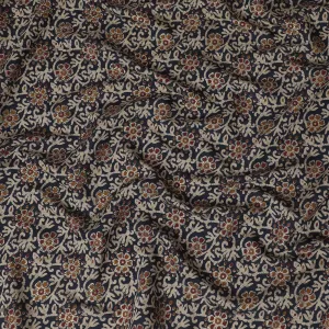 Navy blue synthetic blended cotton fabric with multicolor print in floral design-D16418