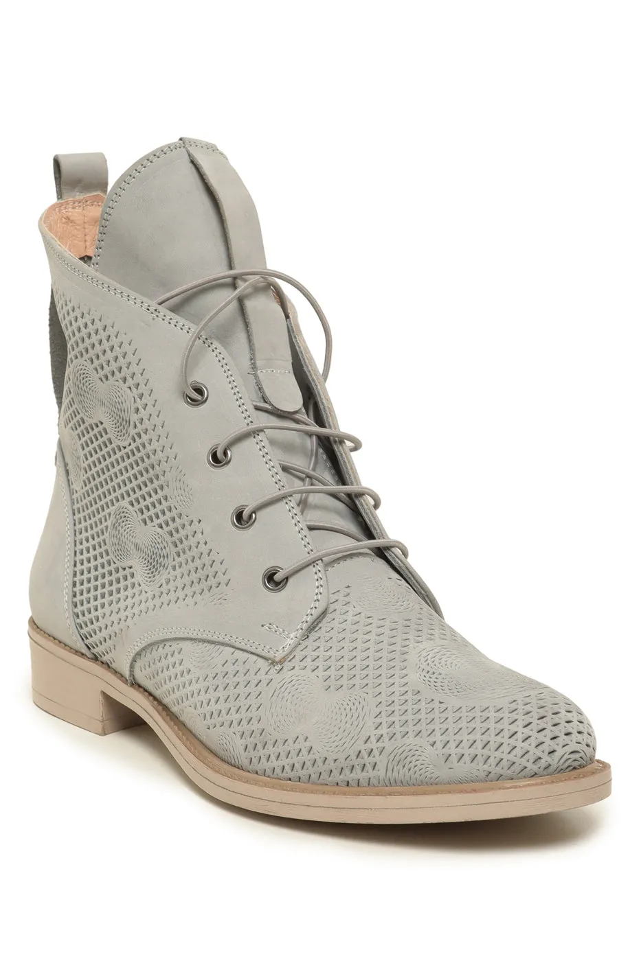 Perforated Leather Ankle Boots - Gray