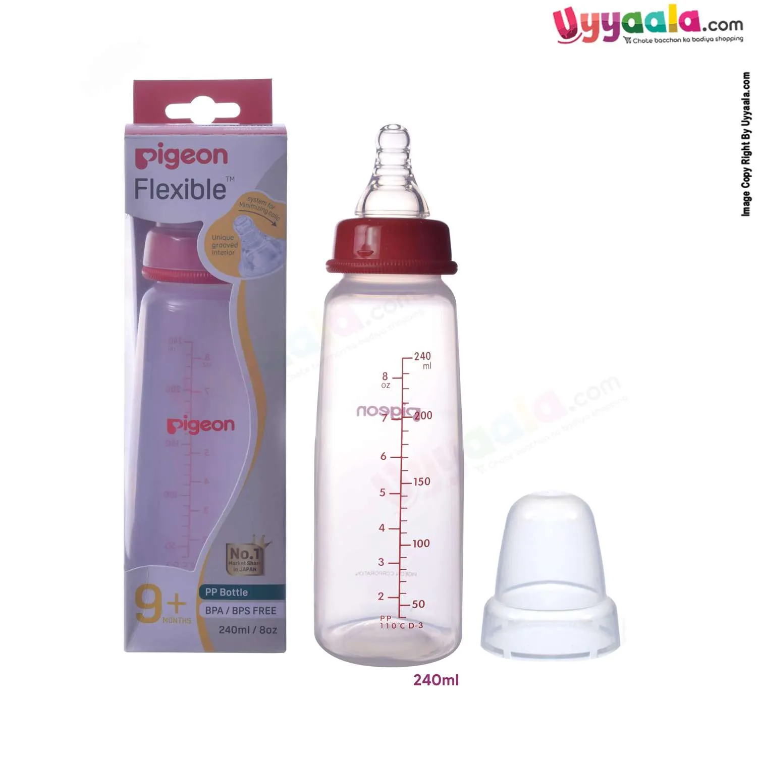 PIGEON Feeding Bottle Narrow Neck Square Base Flexible 9 m Age - 240ml