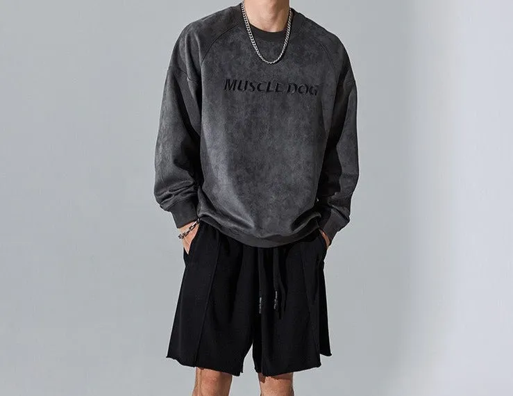 Round neck sweatshirt men's suede loose fitness wear