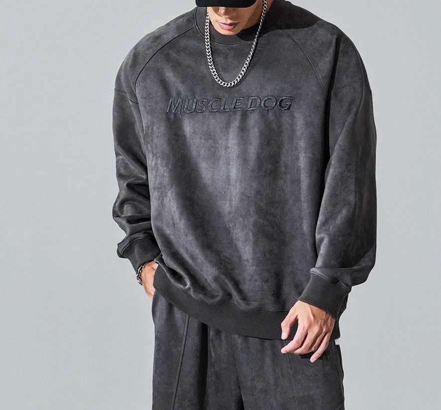 Round neck sweatshirt men's suede loose fitness wear