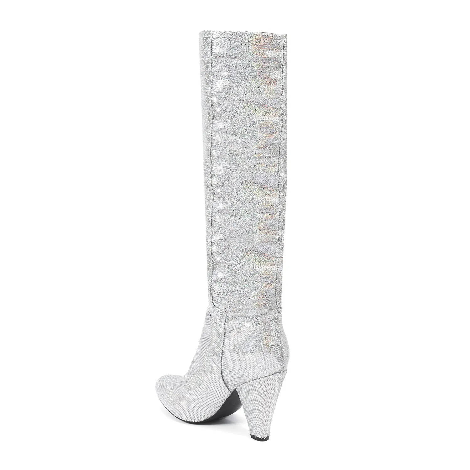 Silver Sequin Slouch Long Boots