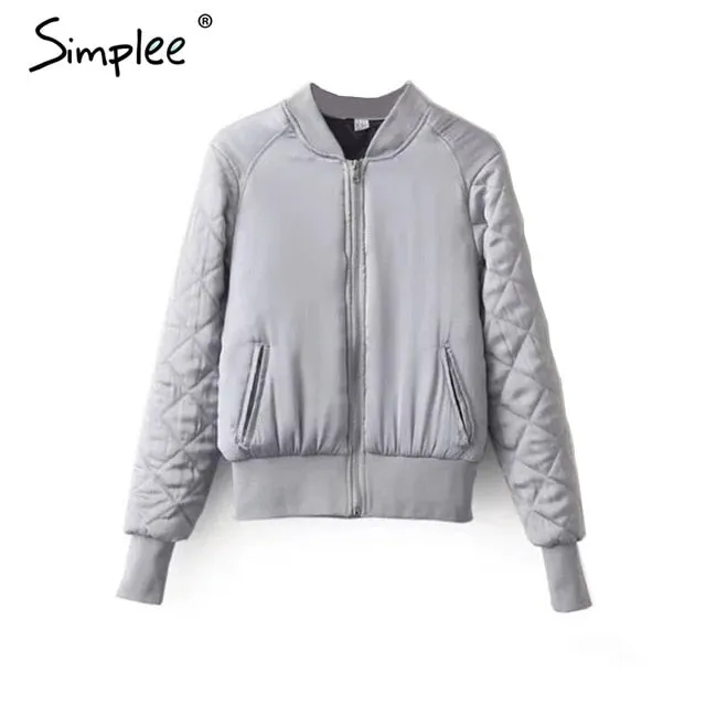 Simplee Winter parkas casual baseball jacket Women long sleeve stand collar jacket coat Autumn streetwear army green jacket tops