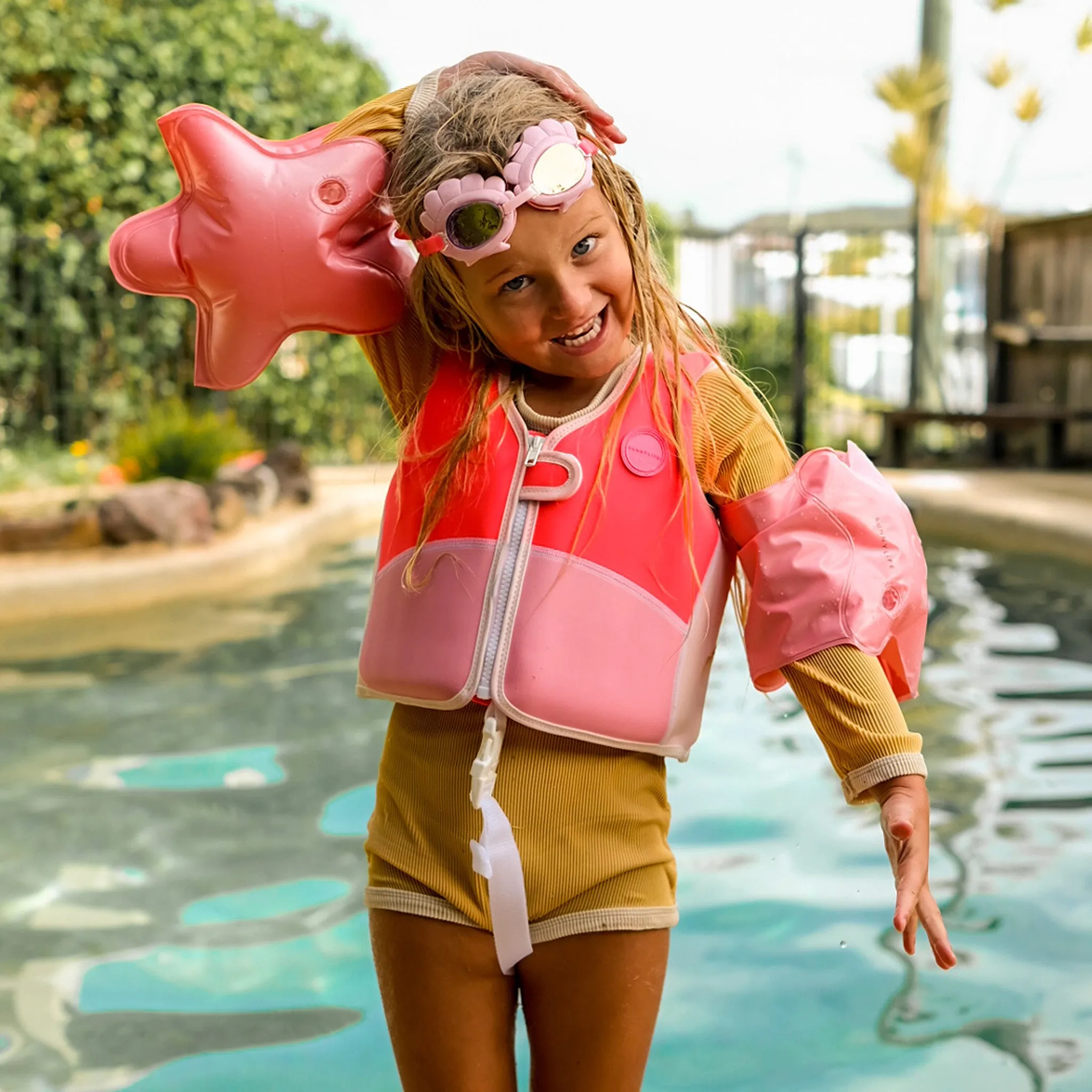 SUNNYLiFE Melody The Mermaid Swim Vest Neon Strawberry