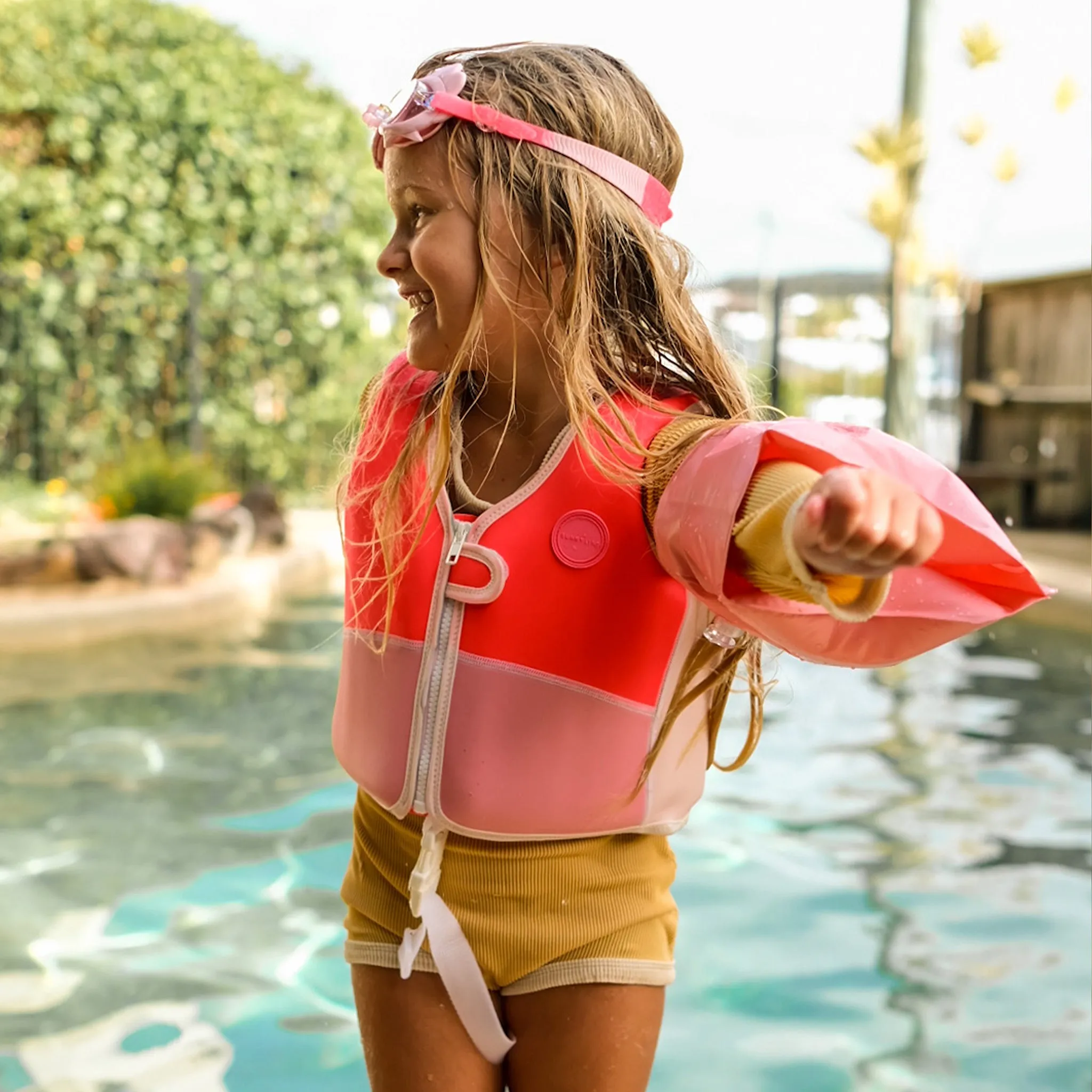 SUNNYLiFE Melody The Mermaid Swim Vest Neon Strawberry