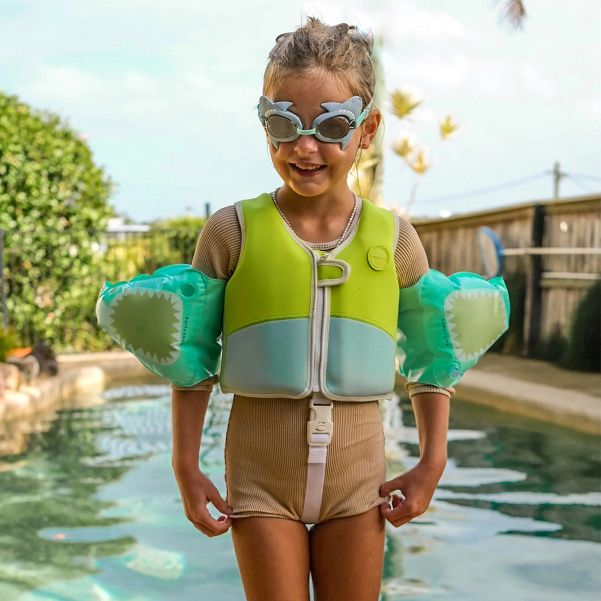 Swim Vest 1-2 | Salty the Shark Aqua Neon Yellow