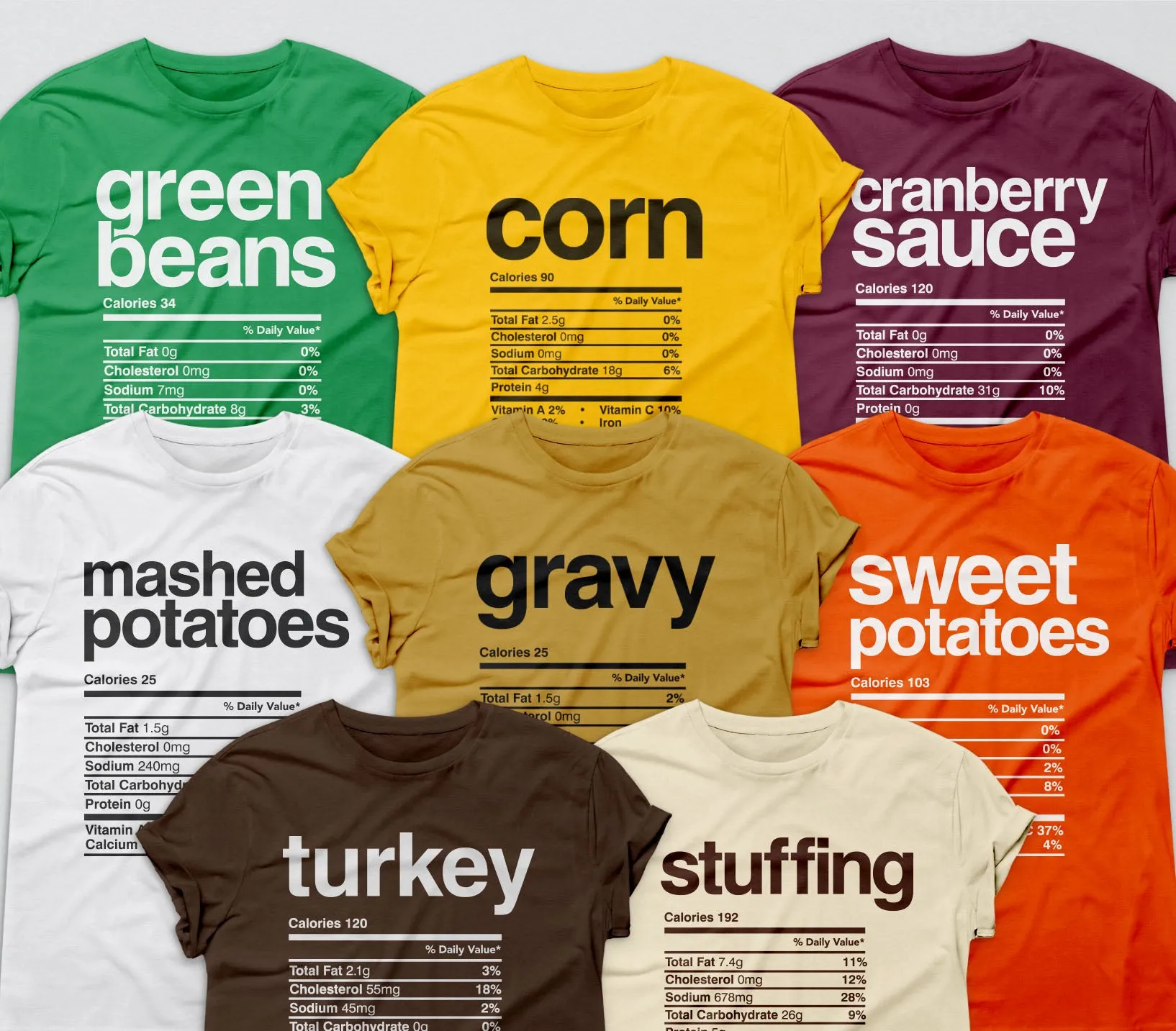 Thanksgiving Nutrition Facts Shirts for Families, Matching Shirts