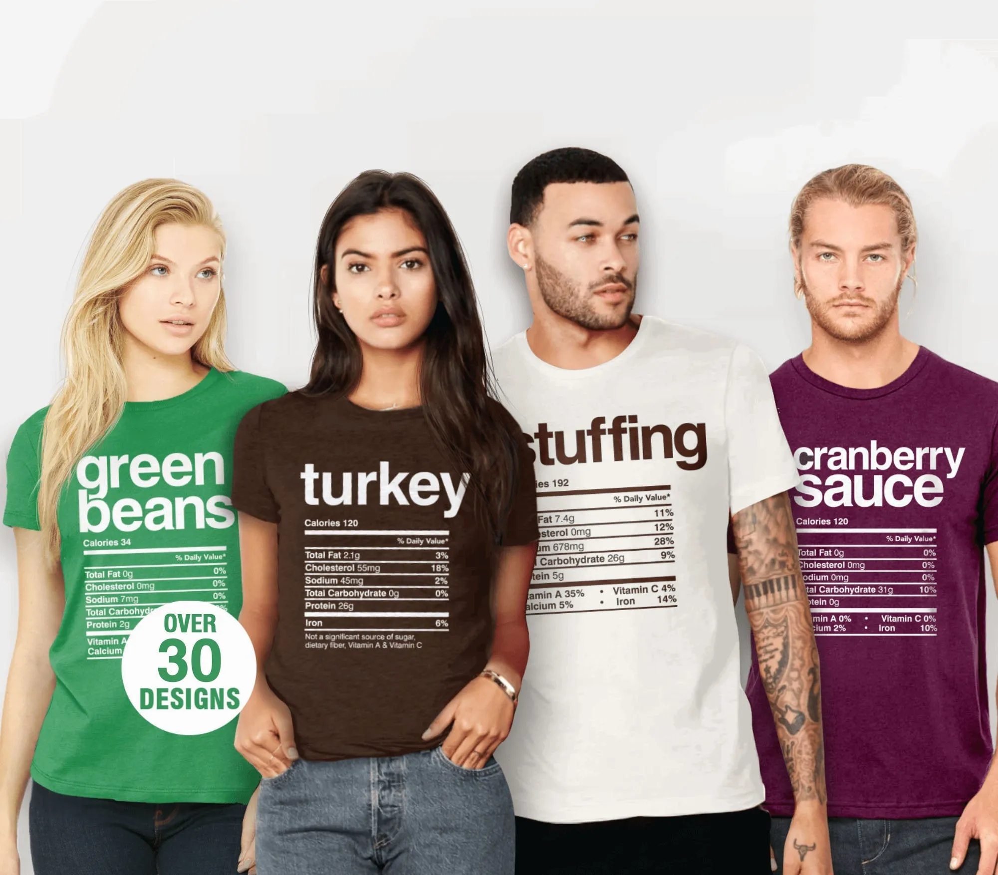 Thanksgiving Nutrition Facts Shirts for Families, Matching Shirts