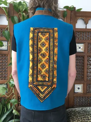 Up-Cycled One-of-a-Kind Turquoise Wool Vintage Banjara Textile Vest