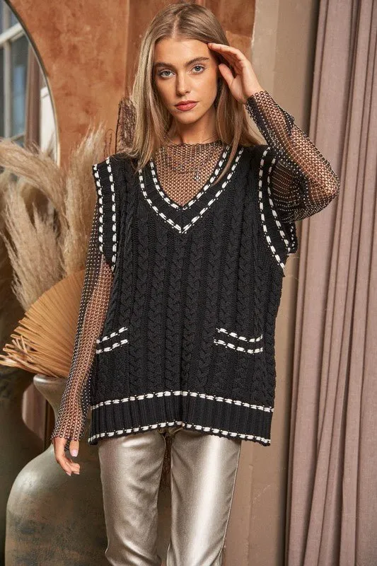 V Neck Sleeveless Sweater