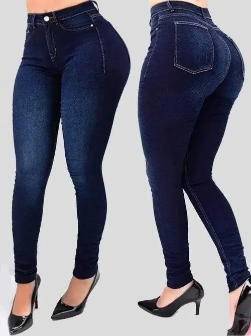 Woman's pure color jeans denim high waist