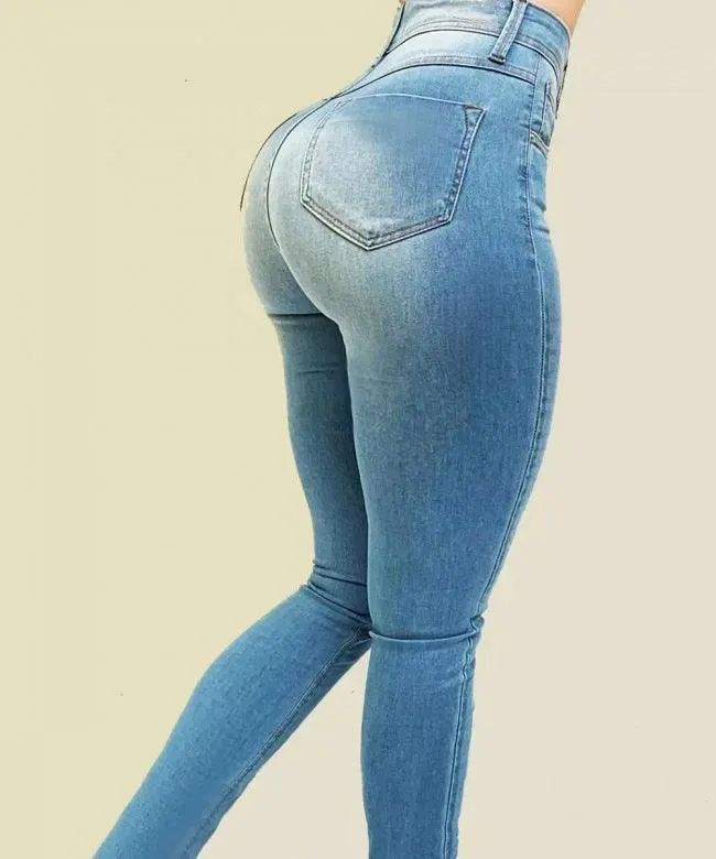 Woman's pure color jeans denim high waist