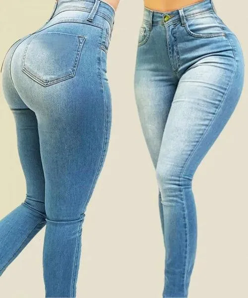 Woman's pure color jeans denim high waist