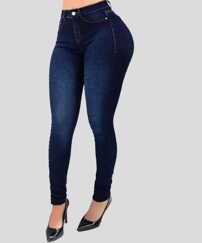 Woman's pure color jeans denim high waist