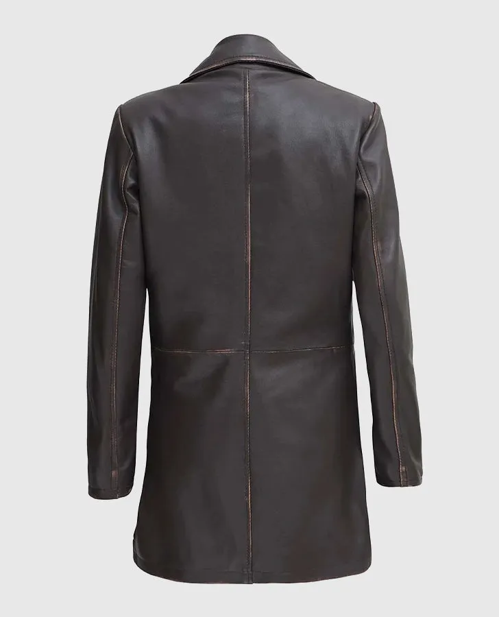 Women's Distressed Dark Brown Leather Coat