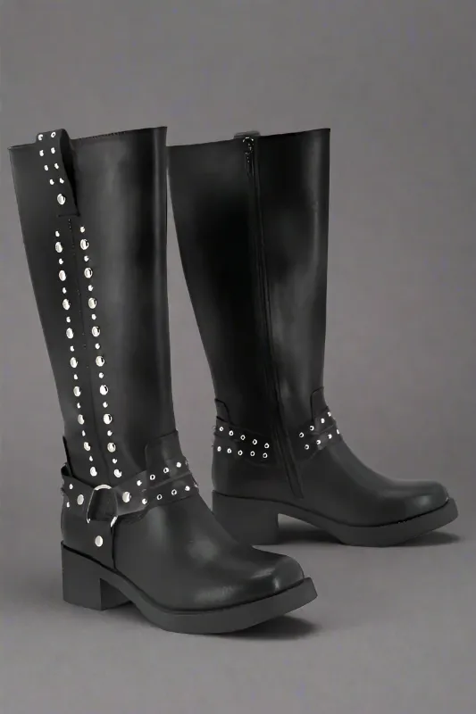 Womens Fashion Rivet Knee High Boots