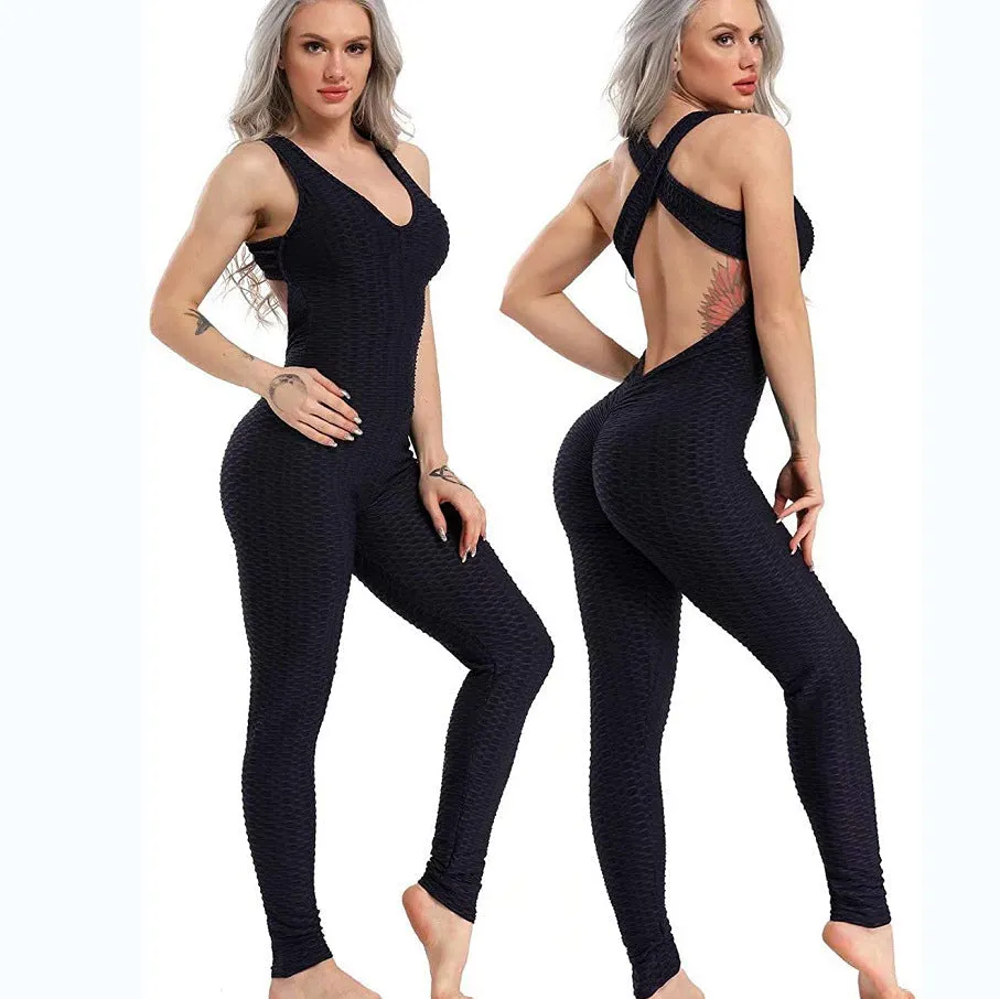 Women's Solid Color Jacquard Bubble Yoga Bodysuit