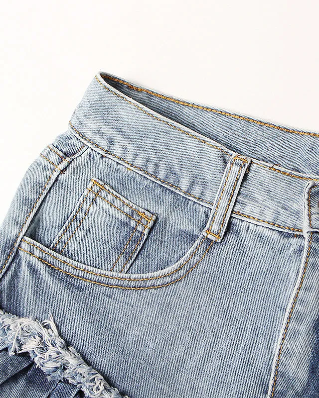 Women’s Spliced Fungus High Waist Denim Shorts