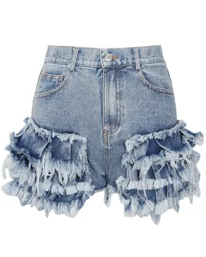 Women’s Spliced Fungus High Waist Denim Shorts